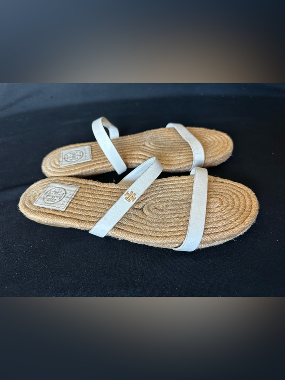 Tory Burch White Leather Double-Strap Espadrille Slide Sandals - Picture 2 of 8